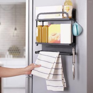 Kitchen Storage Rack Condiment Shelf Paper Towel Holder Hanging Organizer Side Magnetic Absorption With Hook For Refrigerator