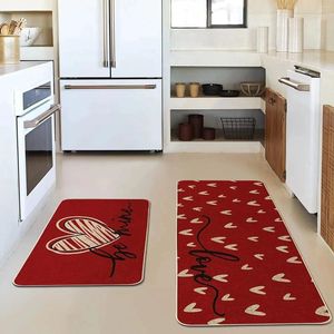 Dywany Walentynki stóp kuchenna Mata Red Love Wejście Wejście do salonu geometryczne dywan Home Balcony Anti-Slip Carpet