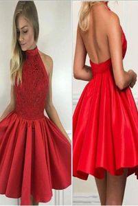 Tatlı yüksek boyun kırmızı boncuk eve dönüş kokteyl elbiseleri kısa aline sevimli sırtsız mini balo parti elbisesi4259645