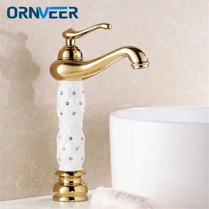 Bathroom Sink Faucets Luxury Gold Plated Faucet Tall White Ceramic Body Basin Mixer Tap G-050