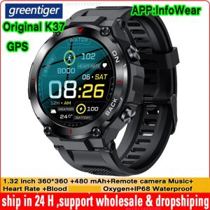 Watches Original K37 GPS Smart Watch Men Sport 480 mAh Monitor Blood Blood Tlen IP68 Wodoodporny czas na zewnątrz Smartwatch pogoda