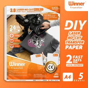 Paper WinnerTransfer Laser NoCut Dark Heat Transfer Paper for Tshirts A Paper+B Paper Selfweeding A4 5sheets for Heat Press Machine