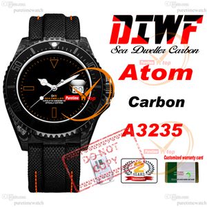 43 mm morski mieszkanie Atom Carbon A3235 Automatyczna męska zegarek Diwf V3 Black Orange Dial Nylon Pasek Super Edition sama karta seryjna Pureteim Relij Hombre Montre Ptrx F2