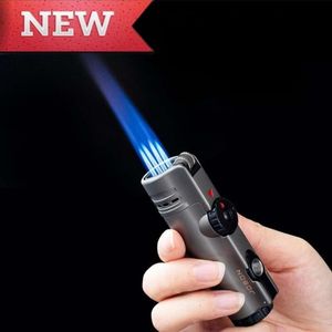 New JOBON Four-hole Windproof Straight Punch Blue Flame Butane Without Gas Lighter Personalized with Transparent Without Gas Window Cigar Tool