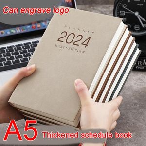 (Start From April 2024) A5 Leather Notebook 2024 Business Schedule Student Daily Planning Planner Record Book Notepad Memo