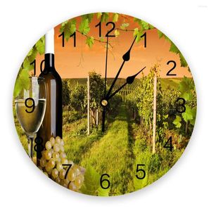 Wall Clocks Farm Wine Grape Fruit Leaves Plant Round Clock Hanging Silent Time Home Interior Bedroom Living Room Office Decor