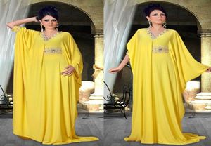 Dubai Style Vestidos V Neck Long Sleeves Diamond Beaded Elegant Arabic Evening Downs Muslim Plus Size Prom Kaftan For Women Formal3536500