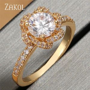 Eheringe Zakol Exquisit Clear Clear Cubic Zirconia Band glänzende geometrische Blumen CZ Finger Ring Engagement Schmuck Geschenke für Frauen