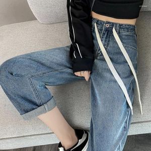 Women's Jeans Vintage Harlan Dad Pants Washable Drawstring Denim High Waist Loose Straight Daily Brand Arrival Four Season Women