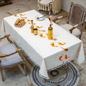 テーブルクロスコイの立体刺繍テーブルクロスコットンリネン抵抗性長方形のパーティーキッチンの装飾