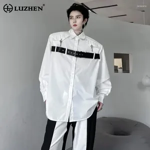 남성용 캐주얼 셔츠 Luzhen Shirs 패션 벨트 체인 장식 성격 의류 가을 단색 느슨한 긴 슬리브 가디건 LZ2354