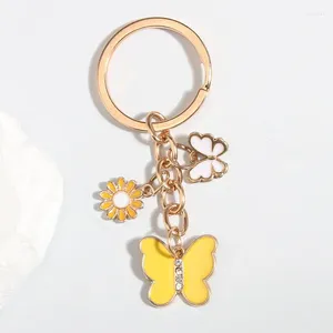 Keychains Cute Enamel Keychain Small Flower Butterfly Key Ring Flying Animals Chains For Women Girls Handbag Accessorie DIY Jewelry