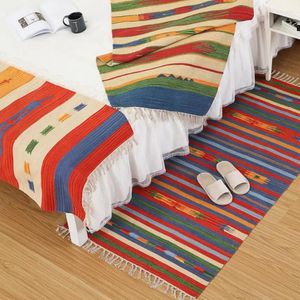 Tappeti colorati boho marocco a mano in cotone biancheria di cotone per soggiorno tappeto geometrico con tappeto da comodino