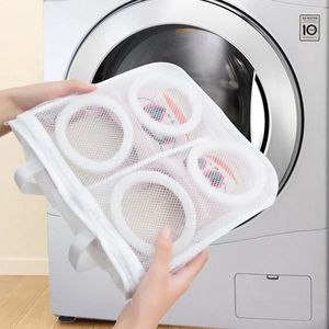 Laundry Bags Portable Foldable Breathable Mesh Sneaker Tennis Boots Shoes Washing Bag Dry Square (White) Dirty Clothes Machine