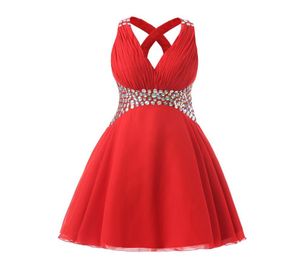 Short Red Prom Dresses 2017 Crystals Beaded Pleated Cheap Teens Homecoming Party Dress 8th Grade Graduation Dress Gowns Real Po5013584