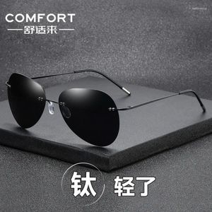 Sunglasses Rimless Polarized Women Men 2024 Ultra Light Fishing Mirror Driving Shades Pilot Personality Pochromic