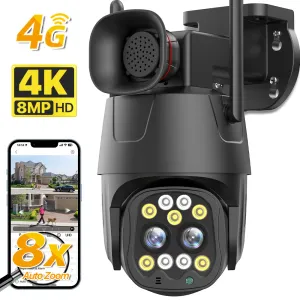 Камеры 4G SIM -карта IP Camera 4K 8MP Dual Lens 8x Zoom Wi -Fi Ptz Камера Автоматериал.