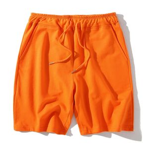 Mens Summer Orange Beach Shorts Loose Casual 100cotton Jogging Men Kvinnor Elastisk midja Gym Övning Kör Sportkläder 240323