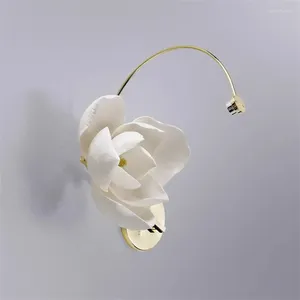 Lâmpadas de parede Modern chinês Lotus Cerâmica LED Sala de Estudo Corredor Lâmpada Decoração Americana Luzes de Armaxia Viva