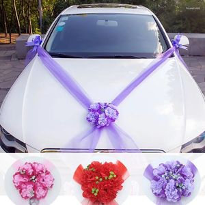 Decorative Flowers 1PC Car Wreath Wedding Simulation Flower Decoration Door Handle Bow Silk