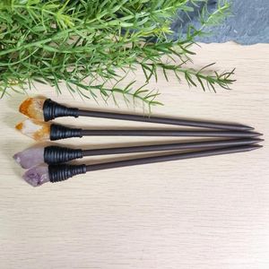 Hair Clips Crystal Point Stick Amethyst Citrine Wooden Pencil Gift For Her Boho Gemstone Accessory