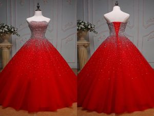 Bling Red Beaded Quinceanera Dresses Strapless Laceup Prom Evening Formal Gowns Long Party Sweet 16 Dress Vestidos De Festia alex1887068