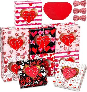 Gift Wrap 8Pcs Valentines Day Box Heart Shaped Window Treat Mini Kraft Boxes With Tags And Rope For Candy Chocolate Cookies Packaging