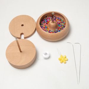 &equipments Wood Spinning Bead Bowl with 2 Beading Needle & Bead Thread Bead Spinner for Jewelry Making DIY Seed Beads Crafting Y08E