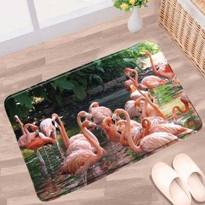 Banyo Paspasları Pembe Flamingo Banyo Mat Yeşil Bitkiler Çiçek Hayvan Desen Slip Slip Halı Pazen Mutfak Giriş Kapısı Koridoru Halı
