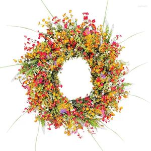 Decorative Flowers Spring Floral Wreath Buttercups And Eucalyptus Greens Fake Flower Spring/Summer Decor