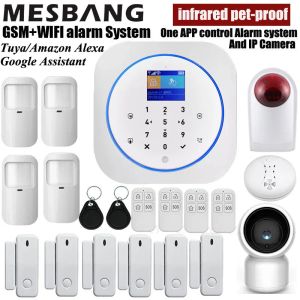 Kit WiFi GSM Home Burglar Security Alarm System Wireless Antipet Motion Detector Tuya Alexa App IP Camera Russian France Spainsh