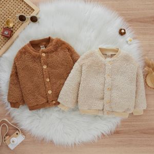 Jackor Baby Boys Girls PLOER PLYCH TODDLER Öppen bröstknapp Standing Krasen Långärmad toppar Cardigan Jacket Varma ytterkläder