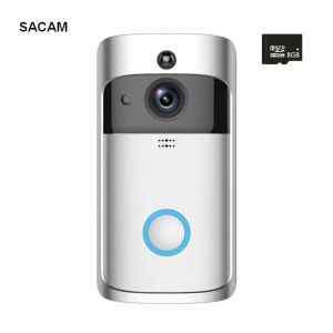 Telefon SACAM Intelligent Video Doorbell Wireless Home WiFi Security Camera gratis molntjänst 8G SD -kort Twoway Conversation Night Vis