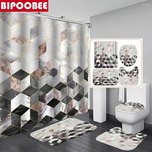 Shower Curtains Marble Pattern Waterproof Curtain 3D Bathroom Mats And Geometric Stone Grain Non-Slip Bath Rug Toilet Lid Cover