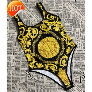 2024 Hochwertiger Designer Badebekleidung Goldfarbe Set Klassisches Muster zwei Stücke STORK SEXY PUSCH UP SWIMSOUSH XL Beachwear Mode Frauen Badeanzüge neu