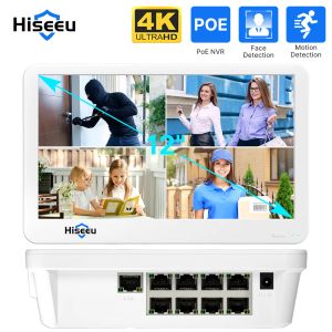 Recorder 8CH 4K POE NVR With 12" LCD Monitor H.265 CCTV Network Video Recorder 8MP HD NVR CCTV Surveillance Security System Xmeye Pro