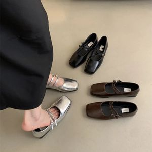 Дизайнерская весенняя женщина Mary Jane Shoes Fashion Square Toe Damies Comfort Soft Sole Flats Женские комфортные балерины обувь 240326