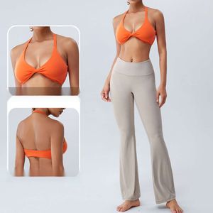 Autumn New Nude Sports Hanging Neck Strap Vest Women's Open Back Bra Fitness Yoga Dress Top