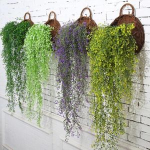 Dekorativa blommor Simulering Artificail Plants Wall Decor Basket Orchid Rattan Plastic Fake Flower Artificial Plant Decorations