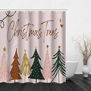 Cortinas de chuveiro Árvore de Natal simples pintada à mão Cortina de impressão digital moderna Curta de banheiro à prova d'água de poliéster