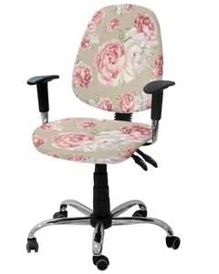 Pokrywa krzesełka Vintage różowe kwiaty piwonia elastyczna okładka komputerowa rozciąganie zdejmowane biuro dzielone siedzenie