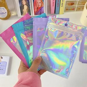 Storage Bags 10pcs Iridescent Pouches Cosmetic Plastic Laser Holographic Makeup Bag Hologram Zipper Gift Packaging