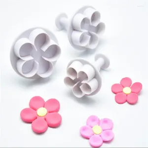 Bakningsverktyg 3st DIY Blossom Flower Cookie Kolvare Cutter Biscuit Stamp Cake Fondant Mold Plastic Decorating Accessories