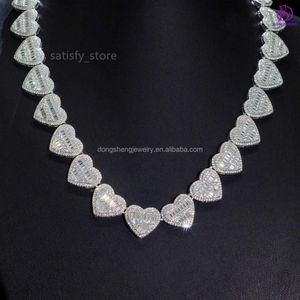 Women Fine Jewelry Fashion 925 Silver heart-shaped Necklace Iced Out Diamond Vvs Moissanite Hip Hop Cuban chain