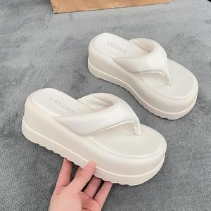 Slippers Summer Women Flip-Flops Chunky Beach Shoes 2024 Ladies Leather Platform Woman Slides Outside Sandals 5.5CM