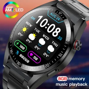 Watches ZODVBOZ Smart Watch Men Always Display Screen Time 8G Memory Music Playback Bluetooth Call AMOLED Smartwatch For Huawei Xiaomi