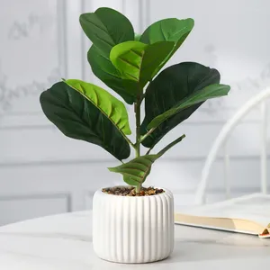 Decorative Flowers 38cm Fake Ficus Tree Artificial Fiddle Leaves Tropical Banyan Plants Branch Plastic Fig Foliage Faux Rubber For Home