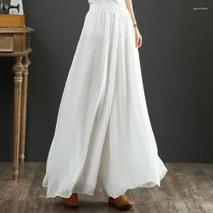 Women's Pants White Chiffon Wide Leg Summer Thin Classical Dance Elegant Skirts Immortal Zen Yoga Female BD798