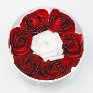 Dekorativa blommor 7st konstgjorda roshuvuden inklusive 6 st med glitter och 1st diamant odödliga diy presentlåda ingår inte