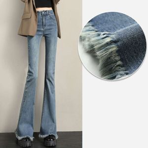 Womens 2024 Autumn High Werchoe Horseshoe Design Design With American Ragged Edge Jeans Micro Flare